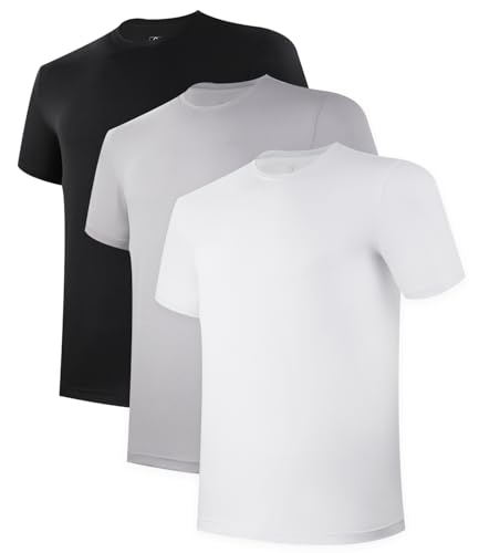 BAMBOO COOL Men's Undershirt Moisture-Wicking T-Shirts Stretch Crewneck Soft Tees for Men,3 Pack
