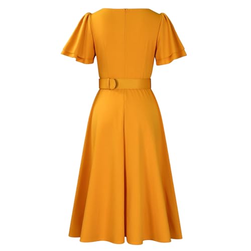 Elainone Women's Ruffle Short Sleeve Swing A Line Dress Party Wedding Guest Dressy Semi Formal Business Casual Dresses3