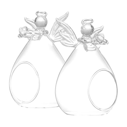 SHINEOFI Jarrón de Cristal Transparente Diseño de Ángel, 2 Piezas, Contenedor Hidropónico para Flores, Adorno Decorativo para Hogar, Oficina y Mesa, Florero Ecológico de Vidrio