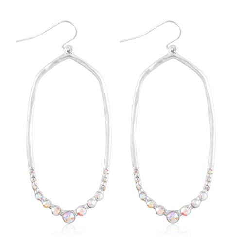 Bohemian Geometric Cut-Out Drop Earrings - Simple Metallic Open Hoop Dangles Moroccan Cloud, Clover Floral Quatrefoil, Infinity Leaf (Shield Drop Earrings - Cubic Matte Silver AB)