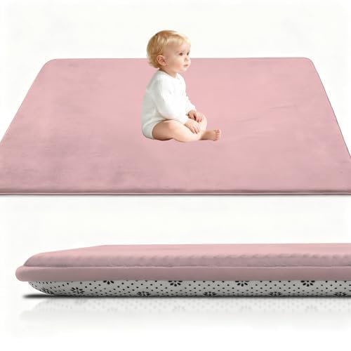 Murzoeky Coral Velvet Baby Play Mat, 3CM Thick Baby Crawling Mat Nursery Rug for Crawling & Playing 200 x 320 cm Rose Red for Bedroom with Non-slip Backing, Nursery Babies Mats for Floor Play