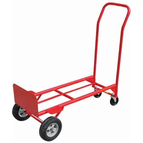 Carretilla convertible 2 en 1 roja con ruedas sólidas 600 lb