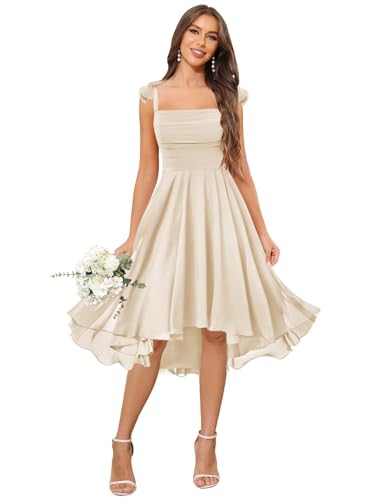 SOLODISH Chiffon Bridesmaid Dresses Short Bow Straps Formal Wedding Guest Party Gown4