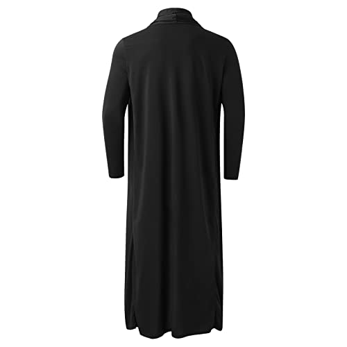Men's Ruffle Shawl Collar Cardigan Long Sleeve Open Front Lightweight Long Length Drape Cape Overcoat with Pockets3