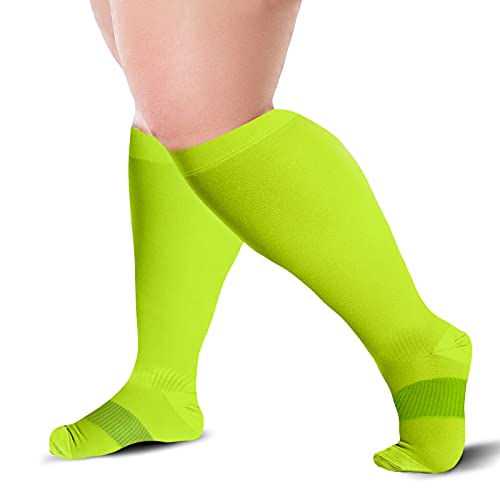 Image of Knee High Compression Socks 15-20 mmHg - Everyday Use Improves Blood Circulation, Relieves Pain & Swelling (4X-Large, Neon Green (1-Pair))