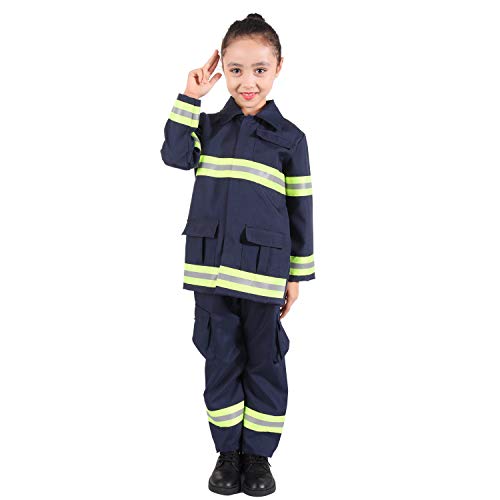 CO-AVE Firefighter Costume Pretend Fireman Dress Up Set for Kids Boys and Girls,3-8T Navy