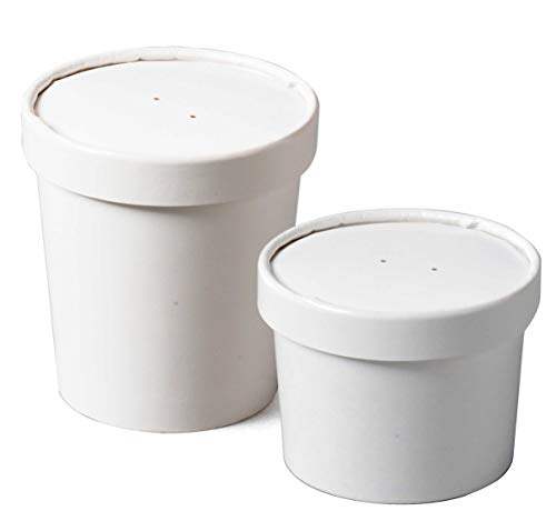50 x White Disposable Soup Ice Cream Container Round Deli Food Lids Heavy Duty Bowl Paper 8oz 12oz 16oz 26oz 32oz (12oz with lids)