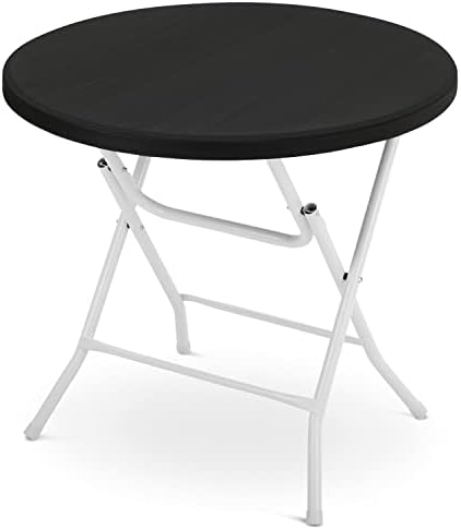 MoNiBloom 2.6Ft Round Foldable Table, Portable Plastic Commercial Card Table for Banquet Even Indoor Outdoor, Balck - No Assembly
