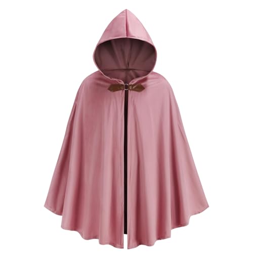 Colorful House Adult Renaissance Cloak Gothic Witch Cape with Hooded Medieval Halloween Capes(Pink 39)