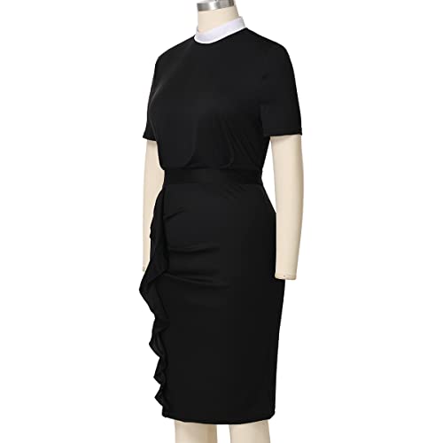 BLESSUME Catholic Church Black Women Clergy Mass Dress Stand Collar Sheath Dress4