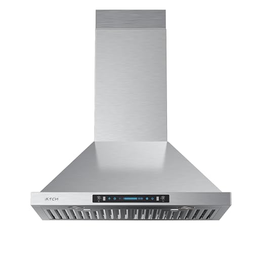Image of IKTCH 36 inch Wall Mount Range Hood, 390 CFM Low Noise Kitchen Vent Hood, Ducted /Ductless Convertible, Kitchen Chimney Vent Stainless Steel with Gesture Sensing & Touch Control Switch Panel