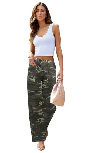 Image of Wide Leg Jeans for Women High Waist Stretch Cargo Denim Pants