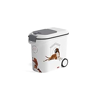 Curver Droogvoer voor honden – 12 kg / 35 l – grote luchtdichte opslag tegen geuren voor hondenvoer – container met wielen en handgrepen – 28 x 49 x 43 cm – wit