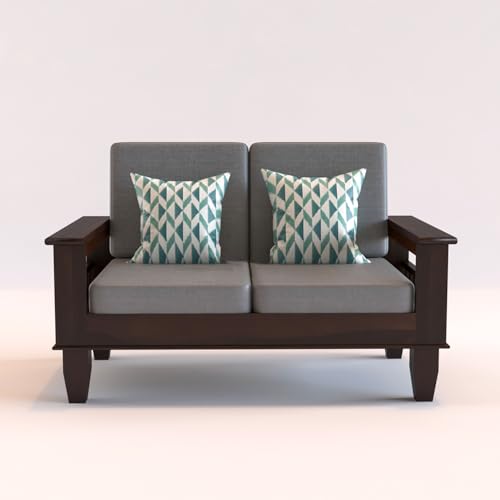 Image of KINGS HOME FURNITURE Sheesham Wooden 2 Seater Sofa for Living Room | Rosewood 2 Seater Cushion Sofa with Side Newspaper Holder for Home & Office | Solid Wood Sofa Set for Lounge (-Mahogany Finish)
