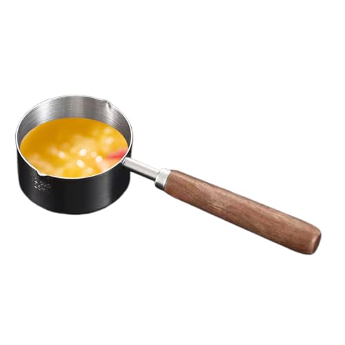 Olla Leche Portátil - Cazo Pequeño Con Mango Madera Sólida | Salsera Antiadherente Base Plana, Mini Utensilio Monomanual Para Mantequilla, Lácteo, Fideos Instantáneos Y Comida Bebés