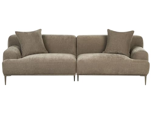 Beliani 3-Sitzer Sofa Stoff Hellbraun Metallbeine Tiefe Sitzfläche Dekokissen Matila