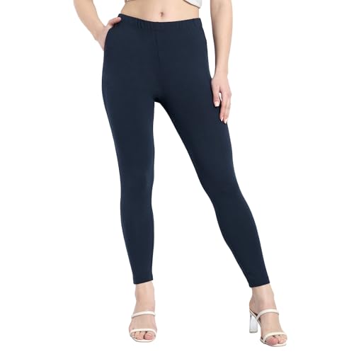 Image of ONE SKY Women Ankle Length Leggings | Premium Cotton Modal Spandex Blend | High Waist Stretchable & Bio-Washed Fabric | Colour-Lock | Ethnic Leggings for Women