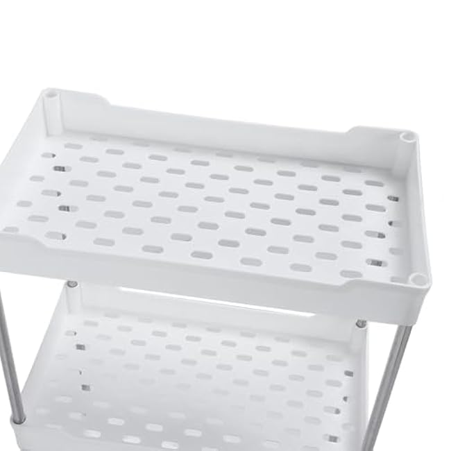Widened Rolling Cart 4 Tier with Wheels, Plastic Storage Trolley for Bathroom, Kitchen, Toilet, Living Room, and Bedroom, Stainless Steel Frame, Easy to Assemble (White)-DCuhYWcY