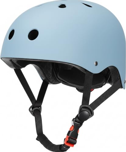 KIRLI Skateboard Helmet - Lightweight, Adjustable & Ventilated Helmet for Scooter, Roller Skate, Inline Skate (Light Blue, Small)