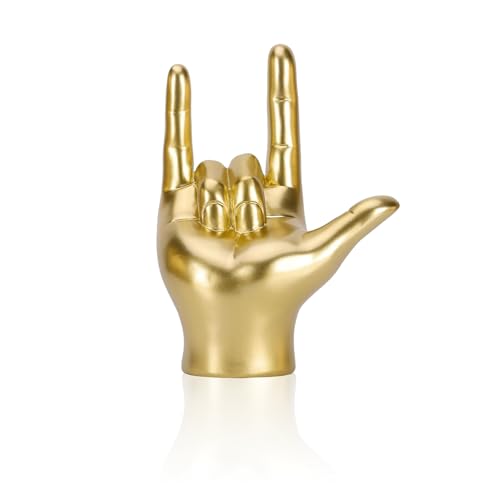 Escultura de Mano Dorada I Love You en Resina Moderna miniatura 1