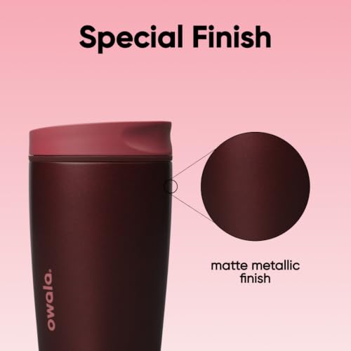 Image of Owala SmoothSip Slider Insulated Stainless Steel Coffee Tumbler, Reusable Iced Coffee Cup, Hot Coffee Travel Mug, BPA Free 12 oz, Black Cherry