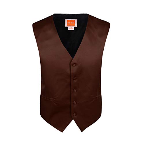 Image of Dan Smith DGDE0017-12 Dark Brown Kids Plain Waistcoat Microfiber Gift For Fashion Children Vest with Matching Neck Tie for Age 12