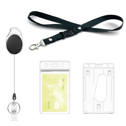Einziehbares Schlüsselband mit Kartenhalter, 1 Set – Schlüsselband, Rollenclip, Durchsichtige Ausweishalter und Wasserdichter Kartenhalter, für ID-Kreditkarten, Schlüsselanhänger (1 Set)