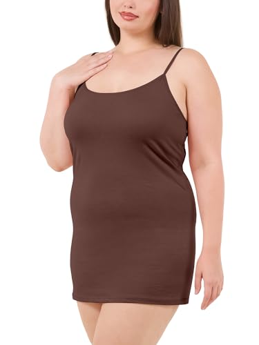 Image of Long Cotton Camisole Tank Tops for Women | Basic Braless Layering Tops with Adjustable Spaghetti Straps