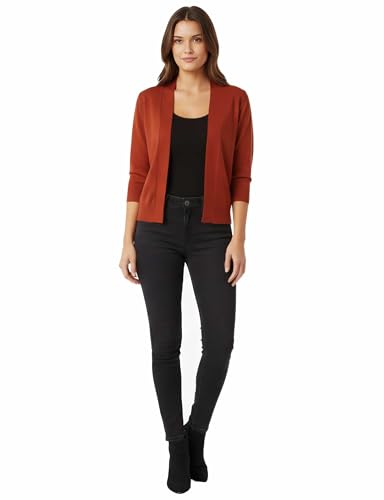 Image of Allsense Women's 3 /4 Sleeve Cropped Shrug Cardigan | Classic Bolero, Open-Front, Lightweight Soft Fine Knit Cover Up