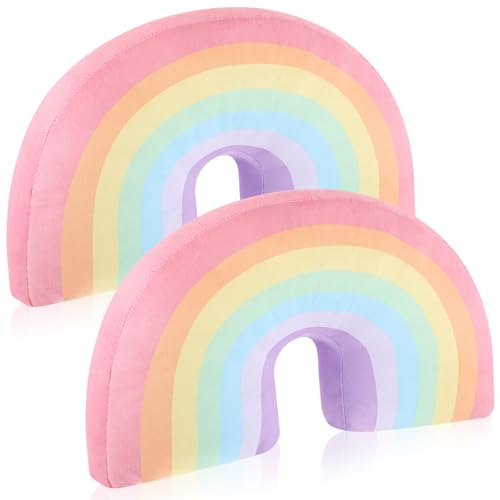Image of Chunful Rainbow Pillow for Girls Kids 13.8 x 8.7 x 4 Inch Plush Cute Rainbow Throw Pillow Arch Shaped Cushion Stuffed Decoration for Bed Chair Room Home Decor Easter Day(Macaron Colors,2 Pcs)