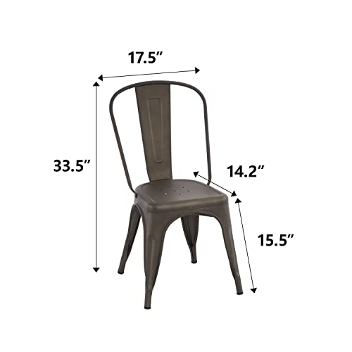 Nazhura Metal Dining Chair Farmhouse Tolix Style For Kitchen Dining Room Café Restaurant Bistro Patio, 18 Inch, Stackable, Waterproof Indoor/Outdoor (Sets Of 4) (Steel Seat, Bronze) #TOP4