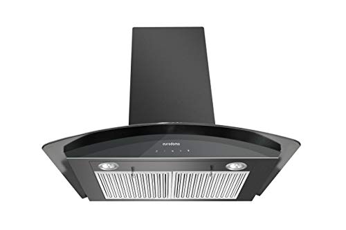Image of Eurodomo 60 cm 1200 m /hr curved glass Kitchen Chimney (HOOD GARNET TC BK 60 (EURODOMO), Baffle Filter, Touch Control, Black)