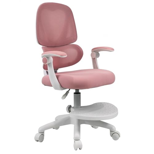 WERKSTAR Drehstuhl Schreibtischstuhl Drehbarer Kinderschreibtischstuhl für Mädchen Kind Kinderstuhl 360° Fußablage Höhenverstellbarer Kinderzimmer Rosa