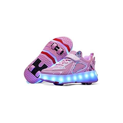 Skybird-UK 7 Colors Changing Upgraded LED Strips Roller Skate Shoes with Four Wheels Inline Automatic Retractable Technical Skateboarding Sport Cross Trainers Vibration Flashing Gymnastic Sneakers Cover