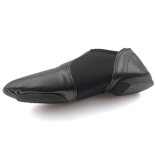 Jazz Shoes Slip On Jazz Dance Shoes Soft Leather Split Sole, Rubller Heel Neoprene Jazz and Modern Stage Shoes Black (Size 5 Adults, Black)