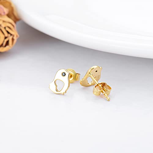 14K Solid Gold Little Bird Stud Earrings For Women, 7Mm Gold Cute Bird Heart Studs Anniversary Birthday Jewelry Gift For Her, Wife, Mom, Girl #TOP3