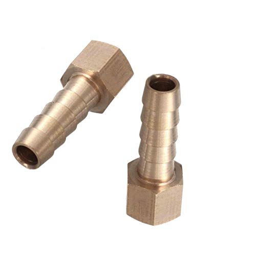 Hose Pipe Joiner 2PCS 6-12mm Barbed Connector BSP Female Connector Brass Hose Tail Tubing for Air Fuel Water (1/4" x Φ10mm)