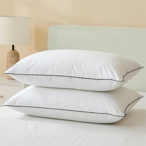 Ltinhome Goose Feather Down Pillows Queen Size Set of 2 with 100% Organic Cotton Cover, Luxury Hotel...