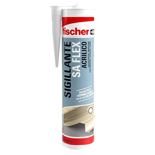 Fischer SA FLEX Sigillante Elastico Bianco Acrilico Interni ed Esterni, Finitura Liscia, Verniciabile, per Facciate, Giunti, Legno, Plastica, Inodore, 552330