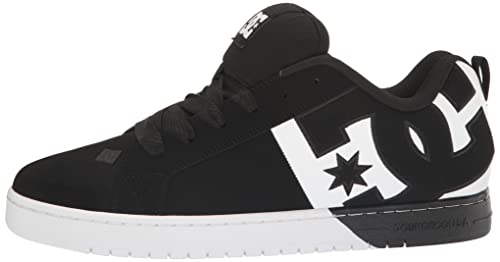 DC Men's Court Graffik Casual Low Top Skate Shoe Sneaker, Black/Black/White, 12.5