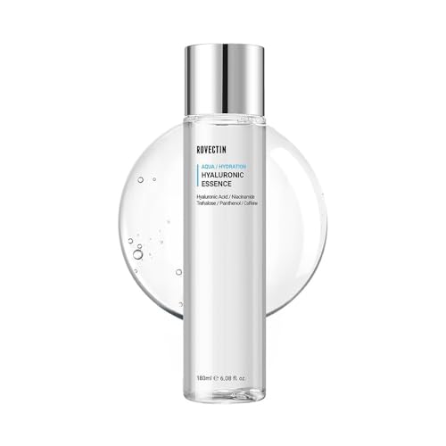 ROVECTIN Aqua Hyaluronic Essence – Hydrating Essence Toner with 7-Layer Hyaluronic Acid Complex & Niacinamide for Deep Moisturizing, Plumping, and Soothing | Vegan Korean Skincare (6.08 fl oz)