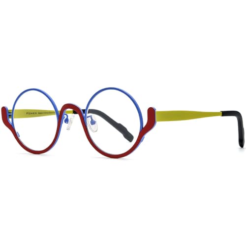 Image of FONEX Colorful Pure Titanium Glasses Frame Women Retro Round Eyeglasses