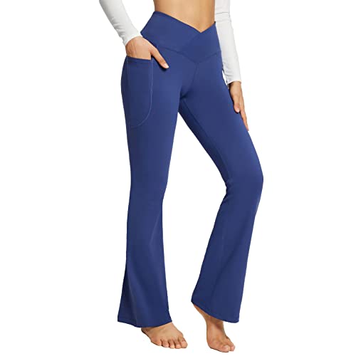 2026 Leggings da donna a vita alta, elasticizzati, per yoga, allenamento, pantaloni casual con tasche, Blu, S
