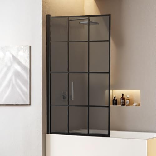 INMOZATA Black Shower Screen 180 Degree Rotation Tempered Glass Shower Screens for Bath Over Bath Shower Screen Glass Panel 800 * 1400mm