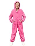 rrhss Girls Fleece Onesie Pajamas Kids Zip Up Hooded Blanket Sleeper with Pockets 5-14 Years Hot Pink