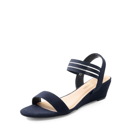 Image of DREAM PAIRS Women's Low Heel Wedge Sandals, Comfortable Slip-On Elastic Ankle Strap Summer Business Casual Dress Shoes