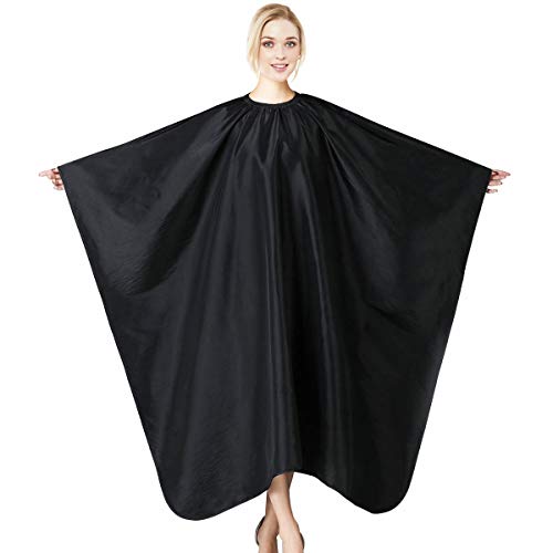 1DOT2 Friseurumhang Friseur Schürze groß 140x160cm Hakenverschluss Haarschneideumhang Salon Bart Schürze wasserdicht seidenartig atmungsaktiv einstellbar Taftmaterial Haarschnitt Färben schwarz Cover