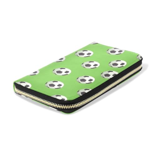 Long Wallets Leather Bifold Wallet for Women Football Green 1 with Zipper Credit Card Holder Large Capacity4