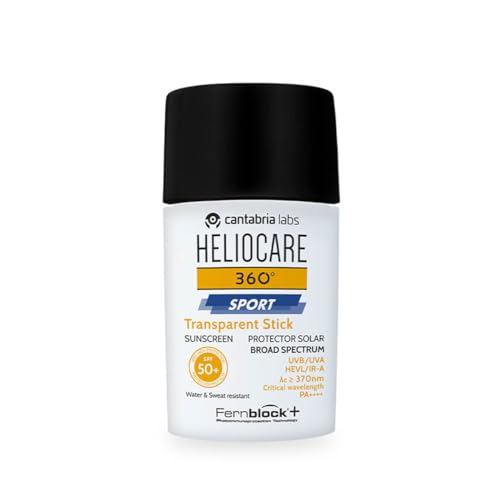 Heliocare 360º Sport Transparent Stick Spf 50+.- Fotoprotector Facial Formato Stick Para Deportistas, Fácil De Aplicar, Para Todo Tipo De Pieles, Sin Color, 25 Gramos