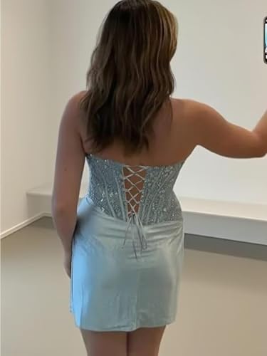 Lace Satin Homecoming Dresses 2025 Strapless Short Prom Dress for Teens Sequin Tight Cocktail Party Gown2